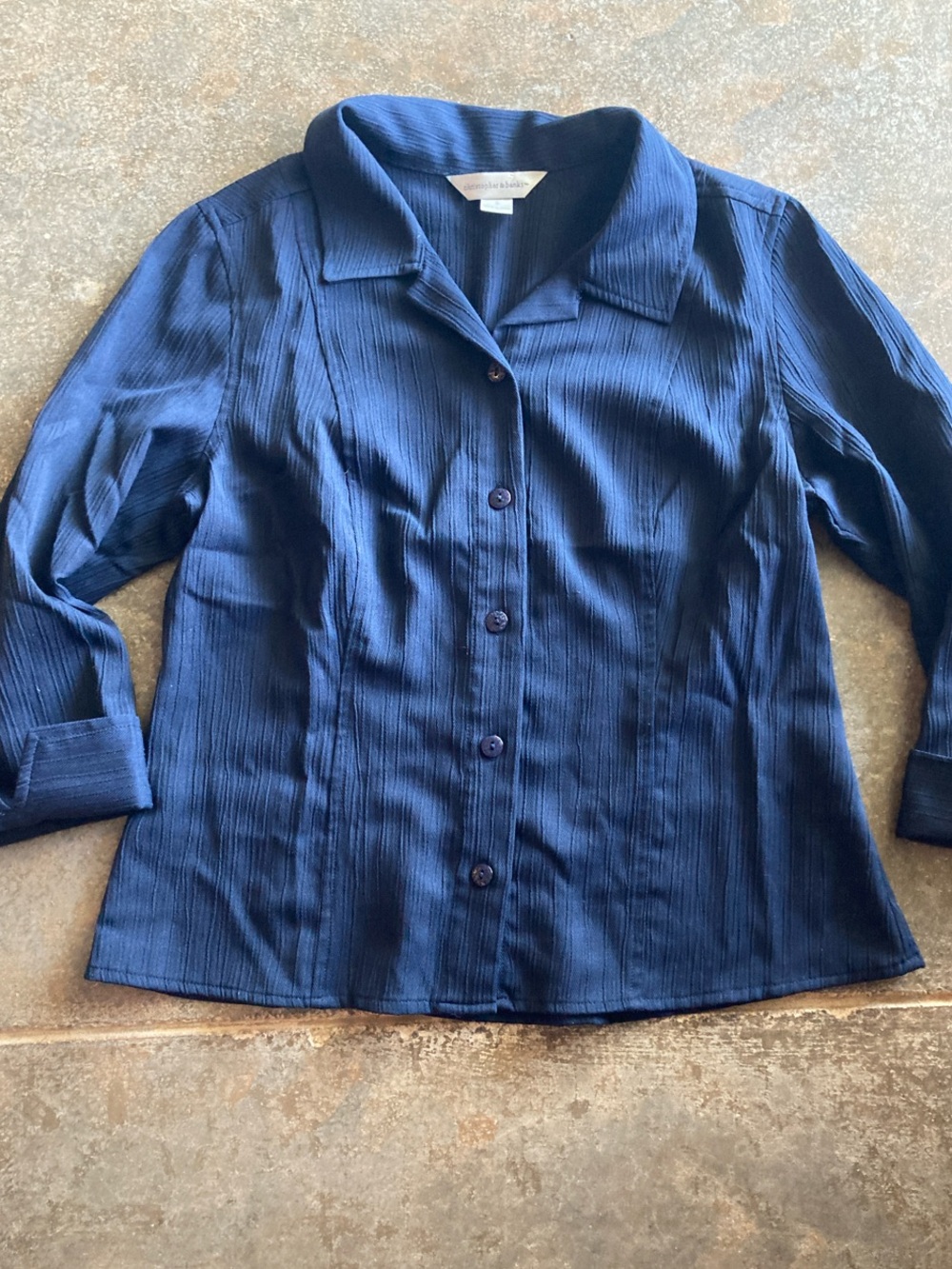 Christopher & Banks Navy Blue Button-Front Collared Shirt